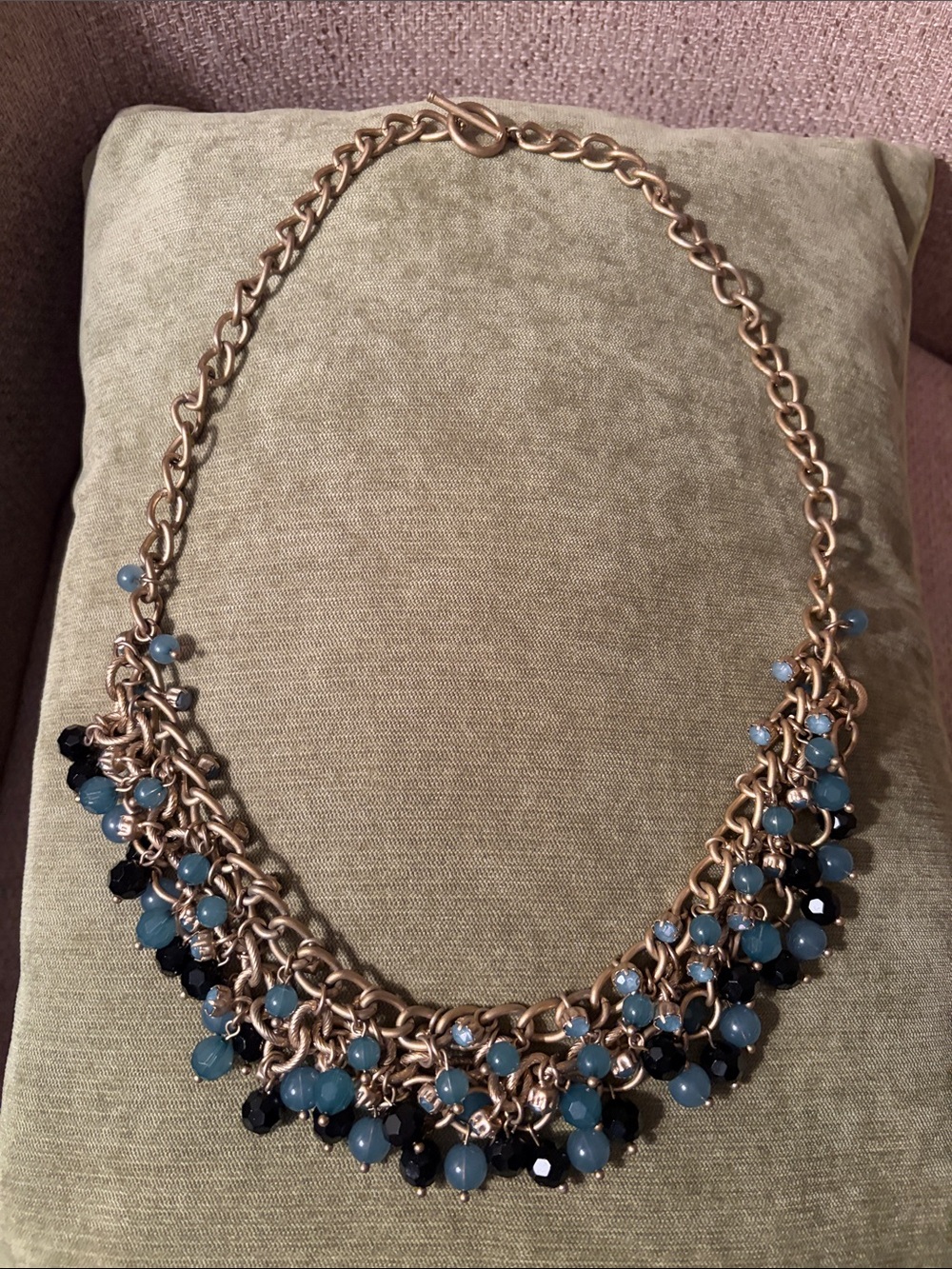 Green Black and Gold Beaded Necklace